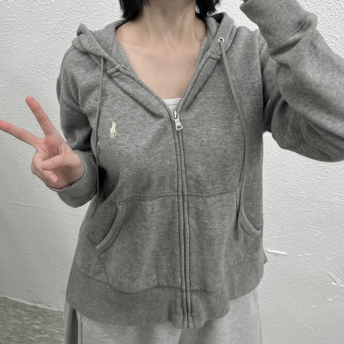 폴로 랄프로렌 화이트포니 그레이 후드집업 M 상품이미지5