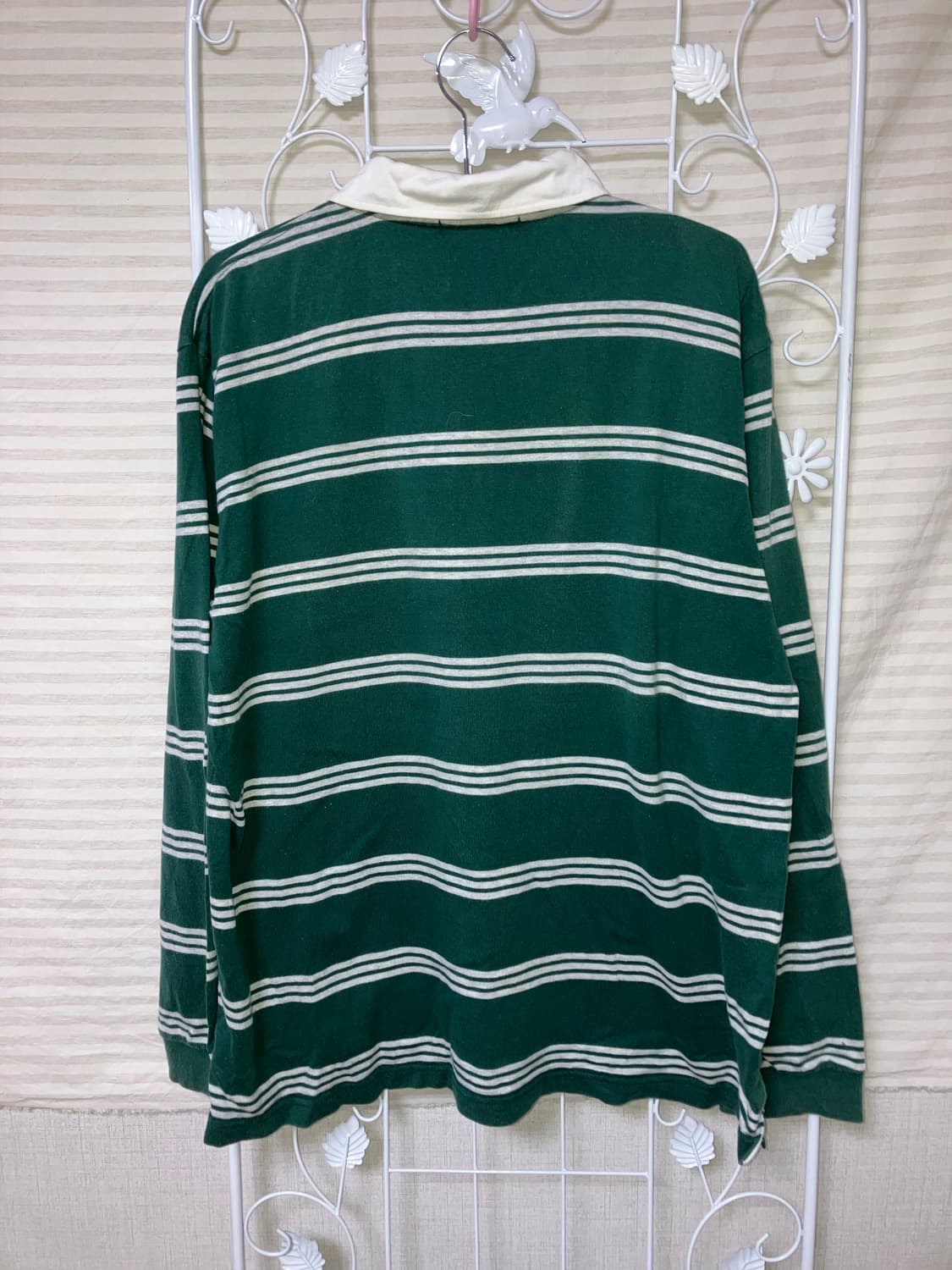 빈티지 그린 스트라이프 카라 티셔츠 y2k 스트릿 갸루 펑키 일본빈티지 상품이미지2