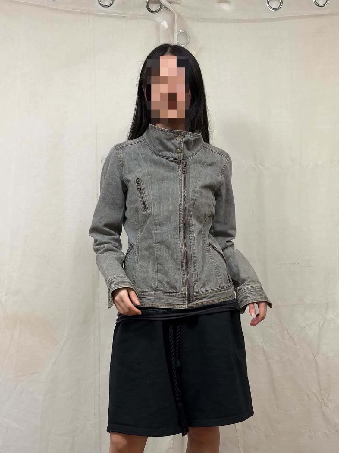 꼼사이즘 워싱 데님 하이넥 라이더 자켓 L 상품이미지3
