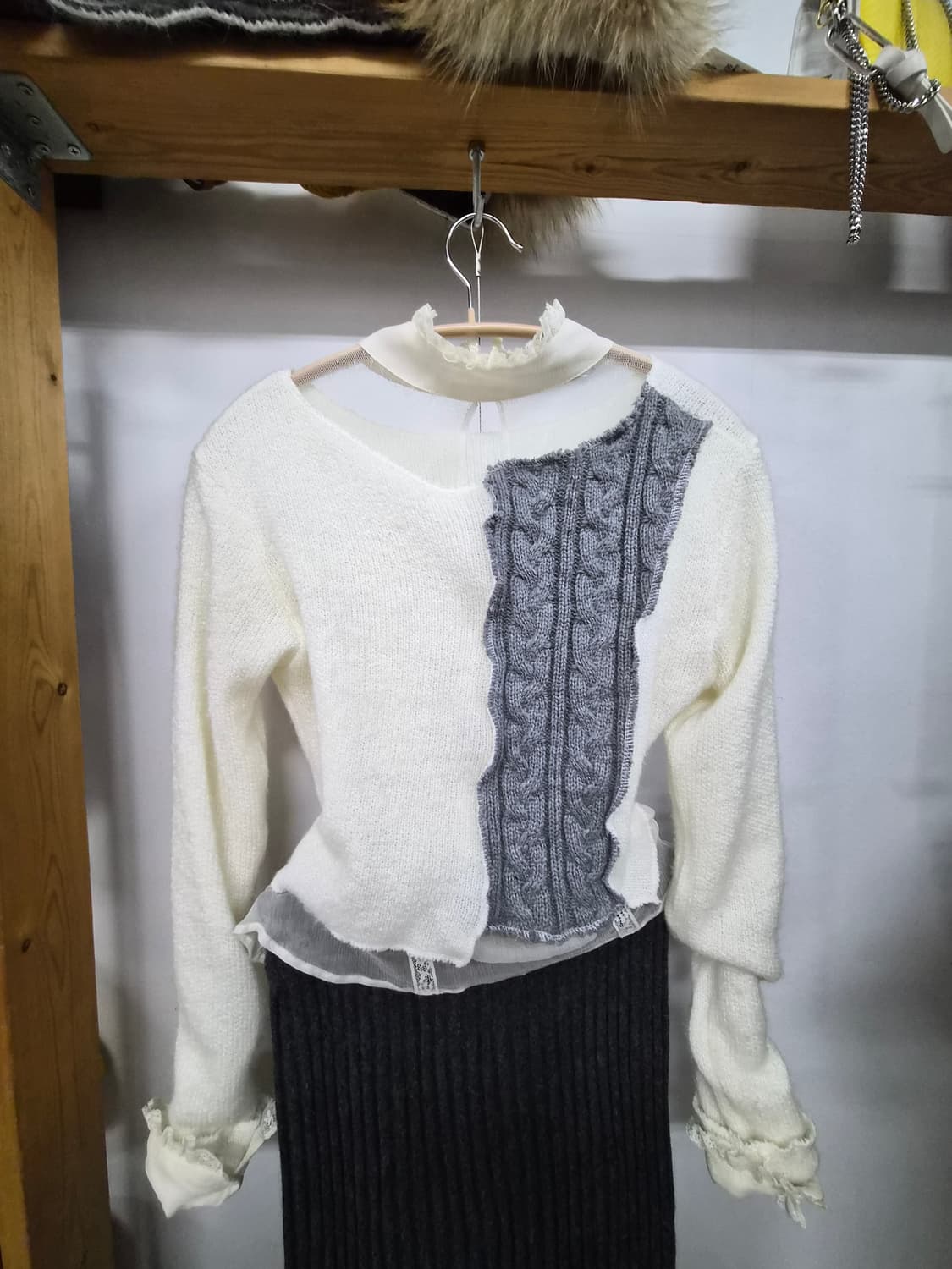 언발 케이프 크롭니트. 골지 캐시미어 스커트 상품이미지2