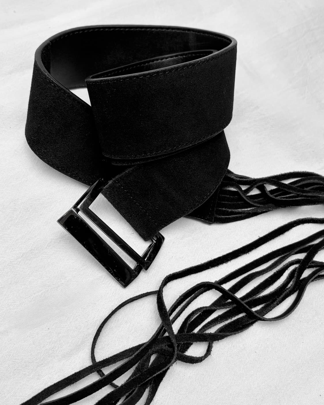 Real leather black suede fringe belt 상품이미지1