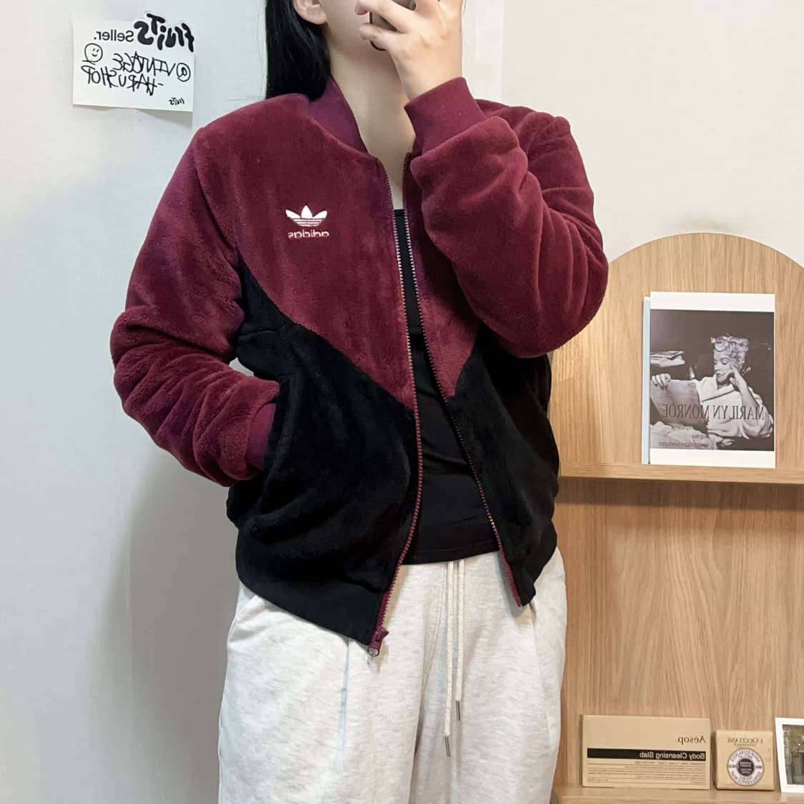 [정품] 아디다스 퍼플블랙 트레포일 퍼 집업 [ XS ] 상품이미지2