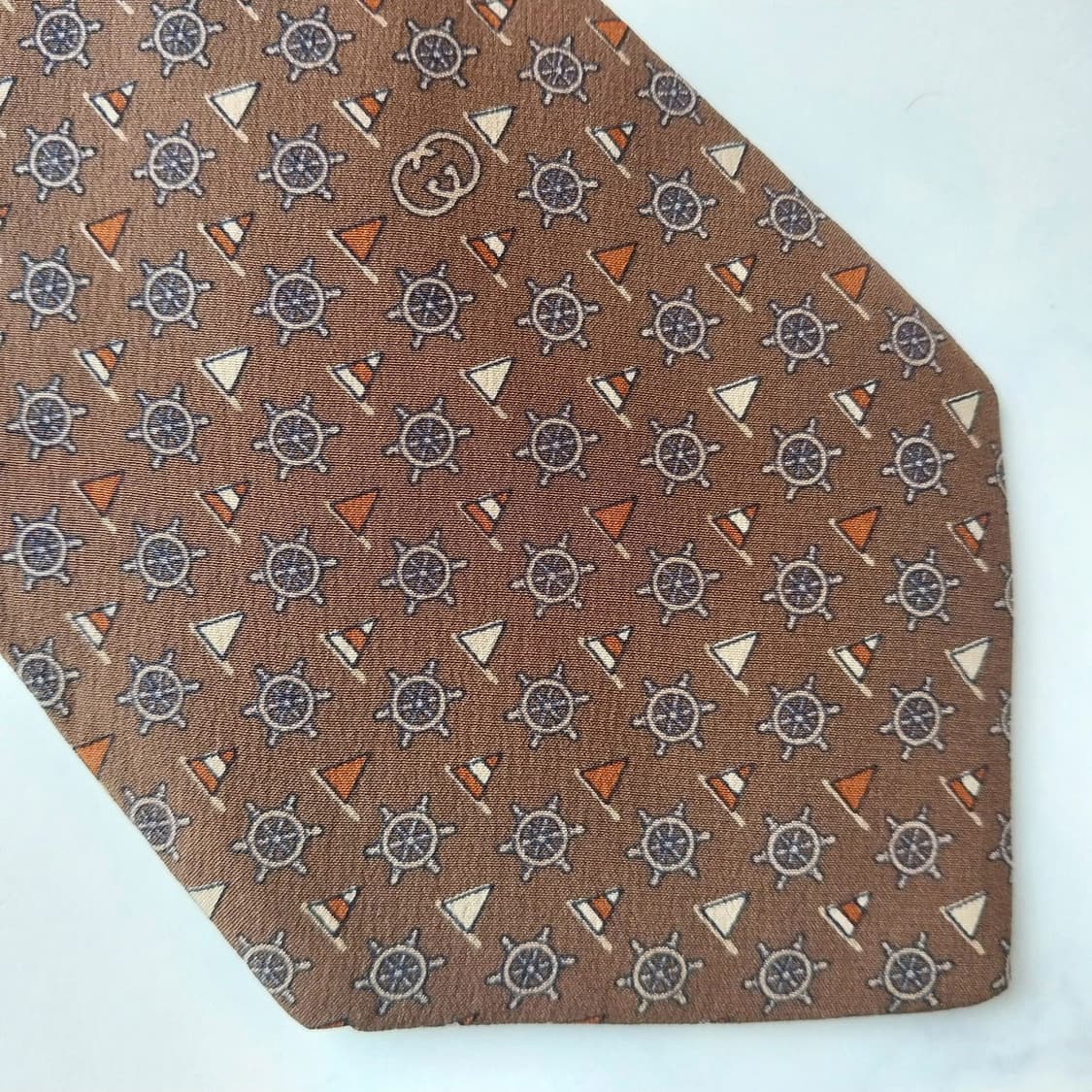 구찌 실크 브라운 마린 모티브 넥타이 8.9cm A+~A등급 K2088 상품이미지6