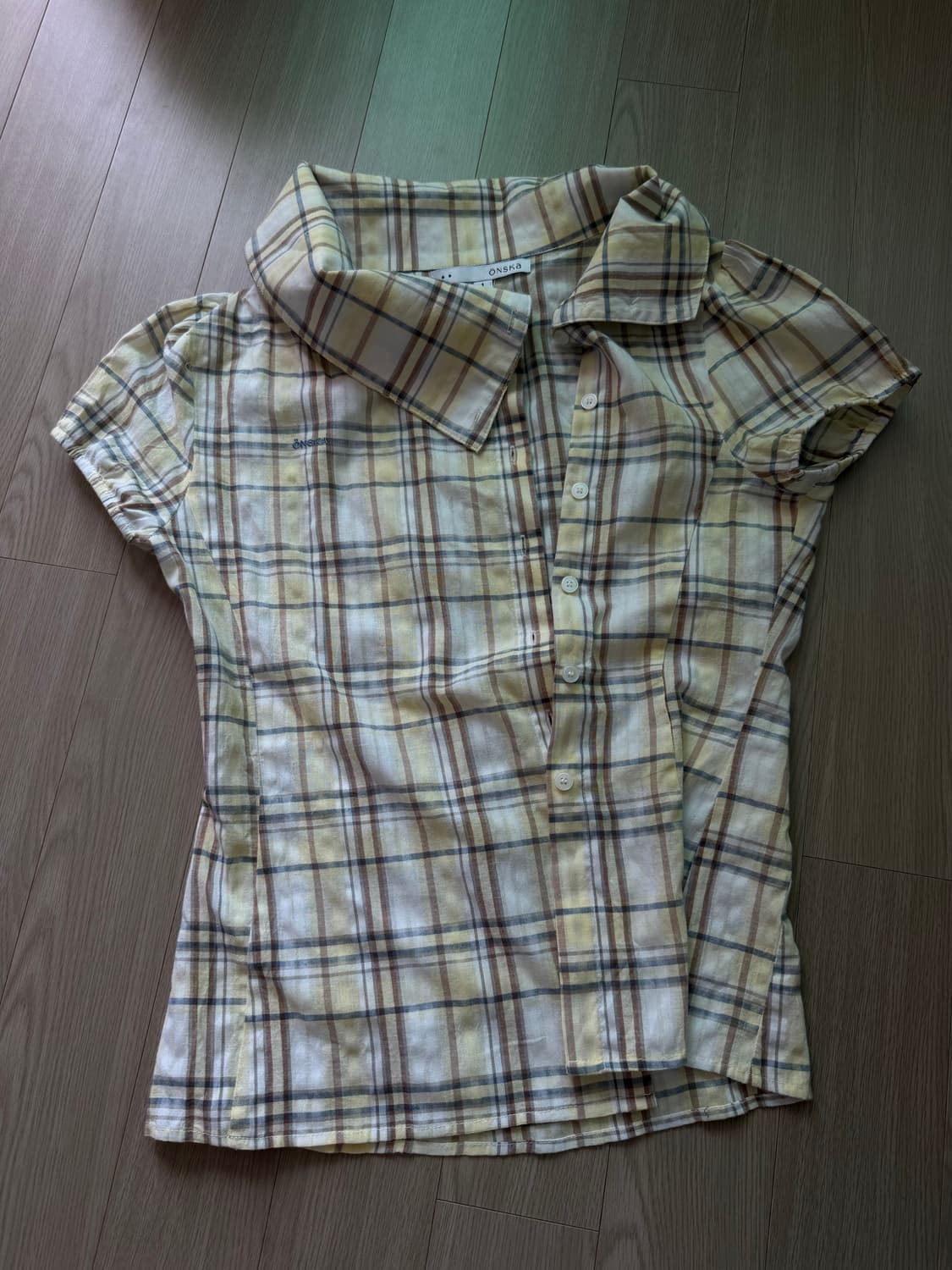 온스카 체크 블라우스 옐로우 상품이미지1