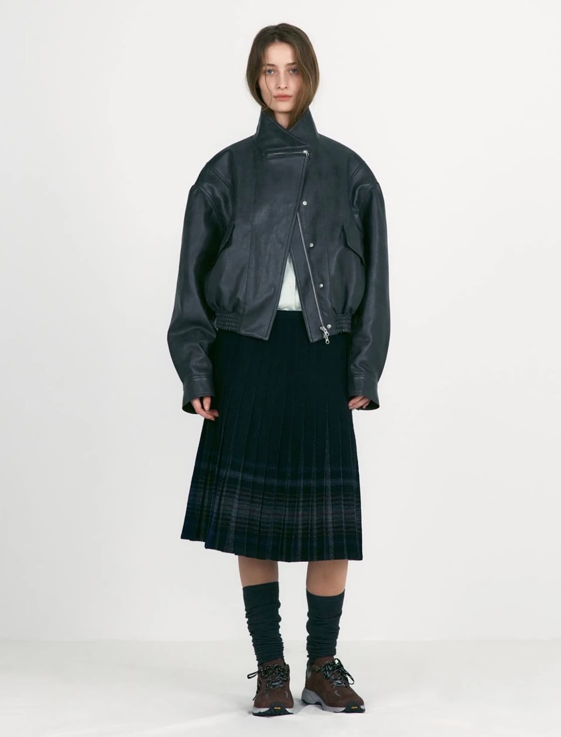 로우클래식 레더 숏 자켓-차콜S 상품이미지1