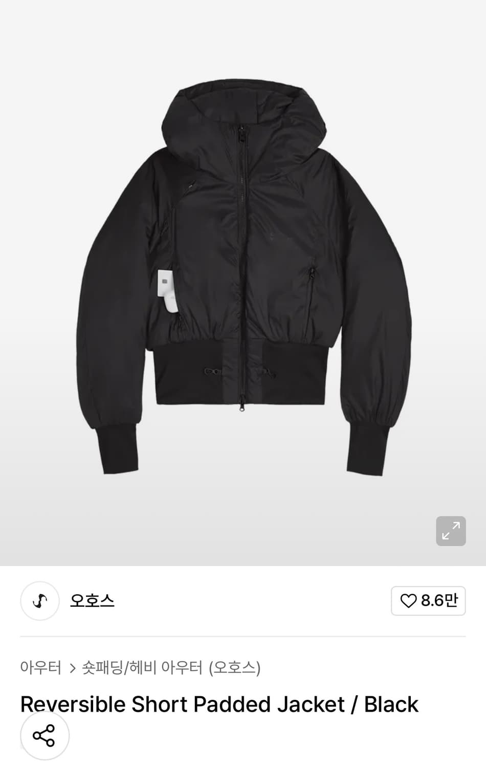 오호스 리버시블 숏패딩 블랙 상품이미지1