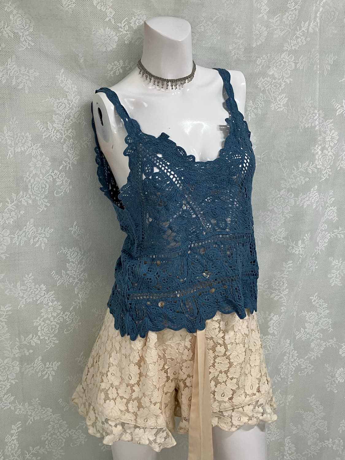 빈티지 크로셰 레이어드 나시 1113 모리걸 y2k 스트릿 갸루 펑키 일 상품이미지1