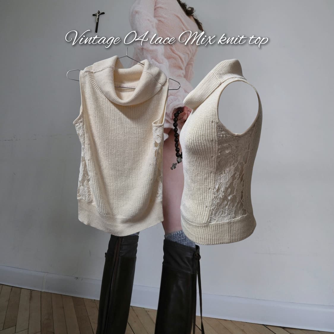 Vintage 04 lace Mix knit top 상품이미지1