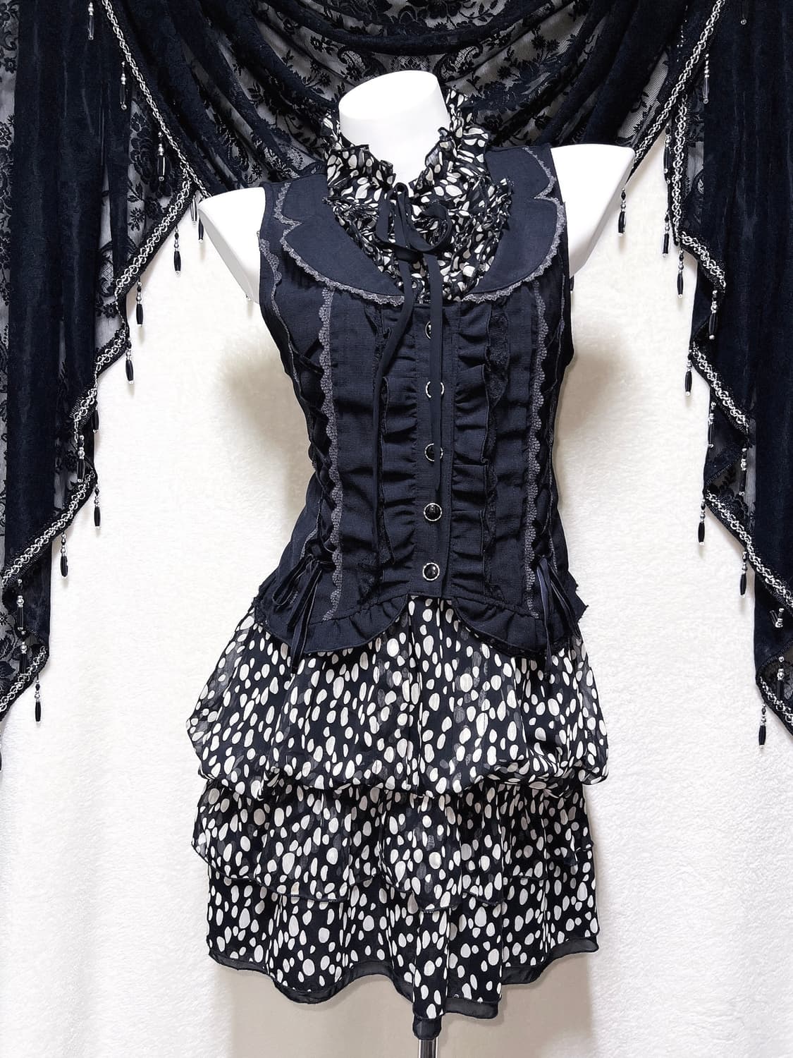 로맨틱고딕 고스로리 로걀 갸루 도트 땡땡이 프릴 캉캉 벌룬 쉬폰원피스 상품이미지4