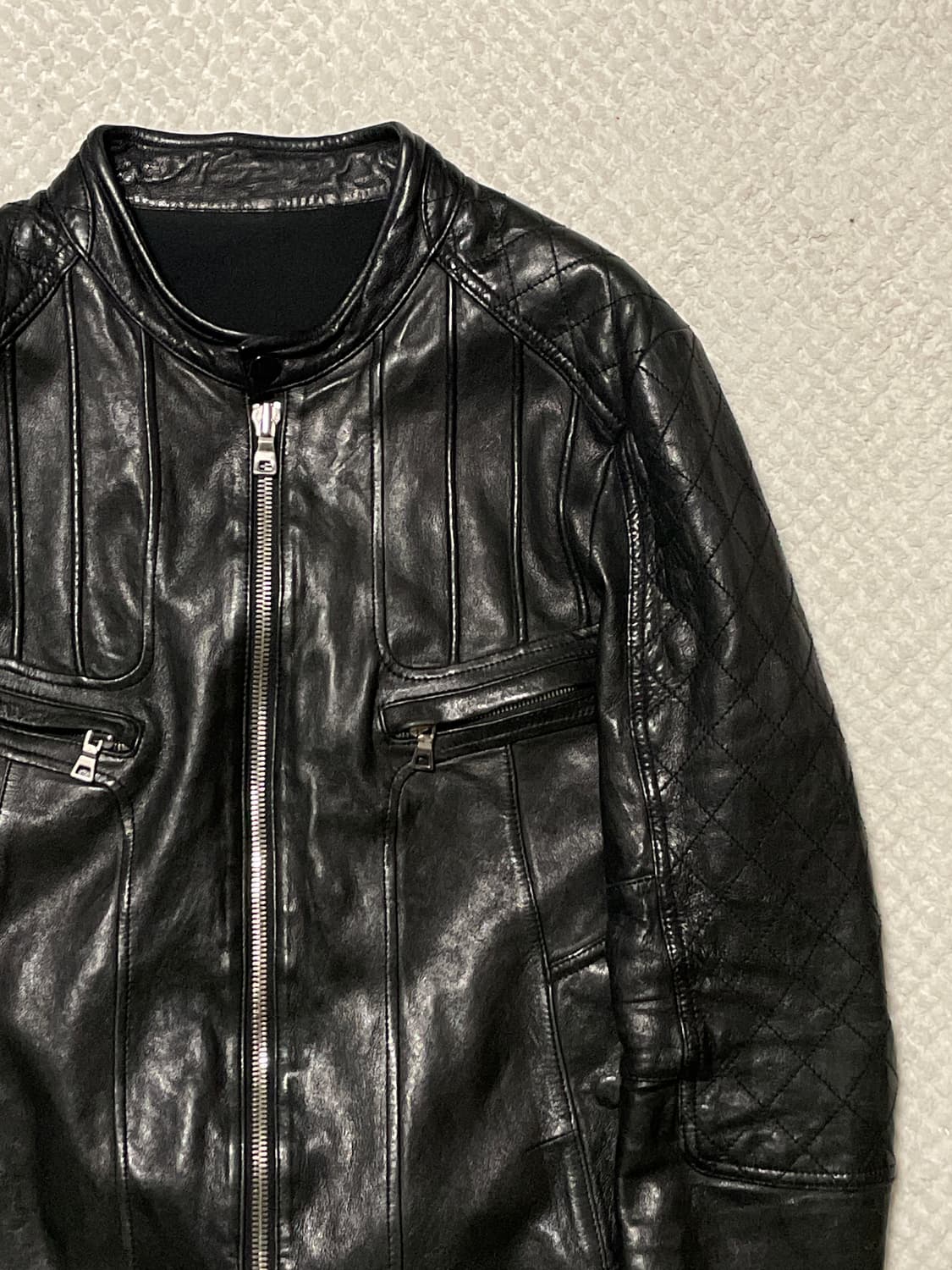 광희시장 웨스턴 무드 램스킨 양가죽 바이커 절개 레더 자켓 상품이미지3