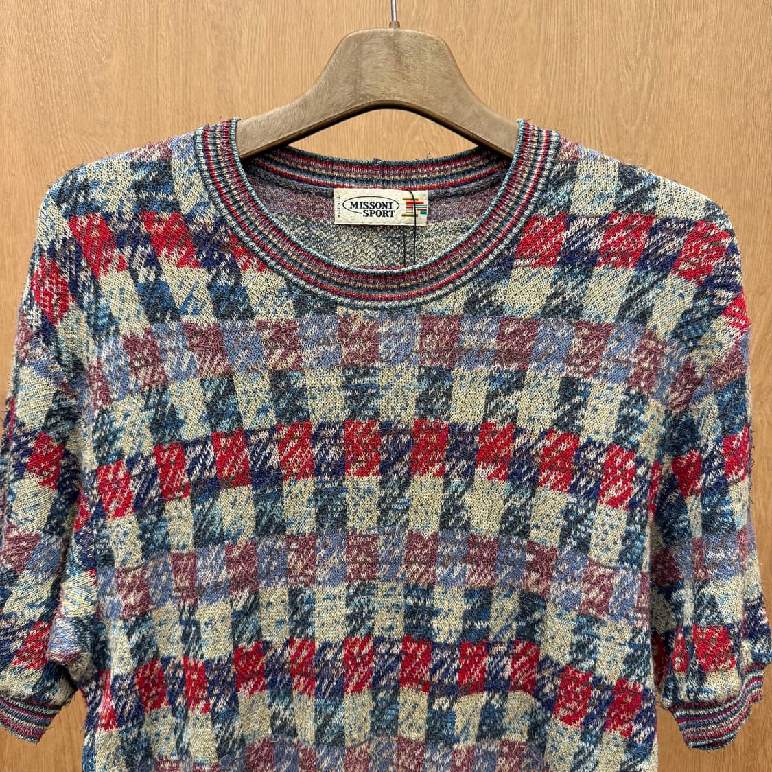 미쏘니 스포츠 니트 반팔 티셔츠 체크 패턴 디테일 멀티컬러 상품이미지4