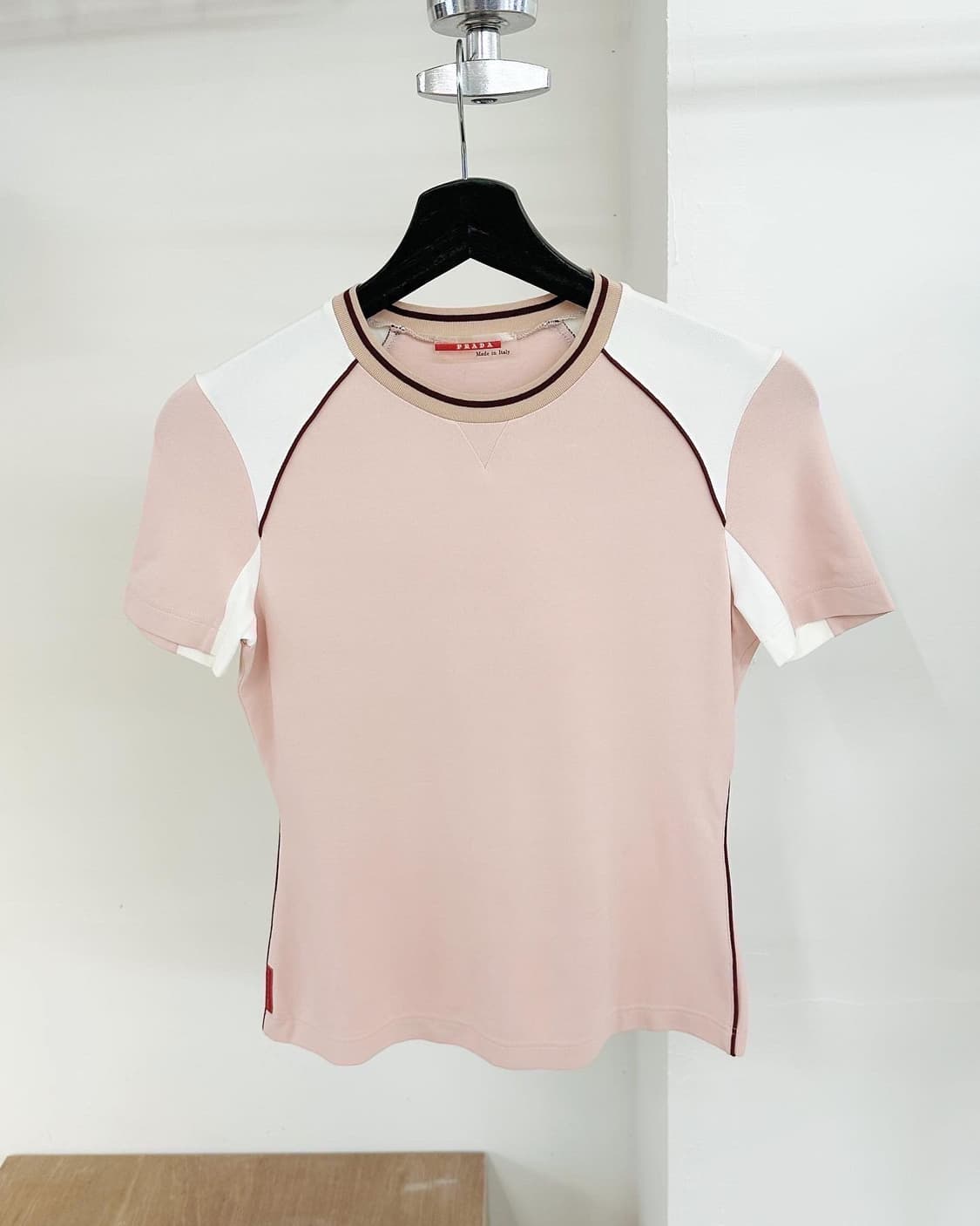프라다 핑크 레드탭 코튼 하프티 상품이미지1
