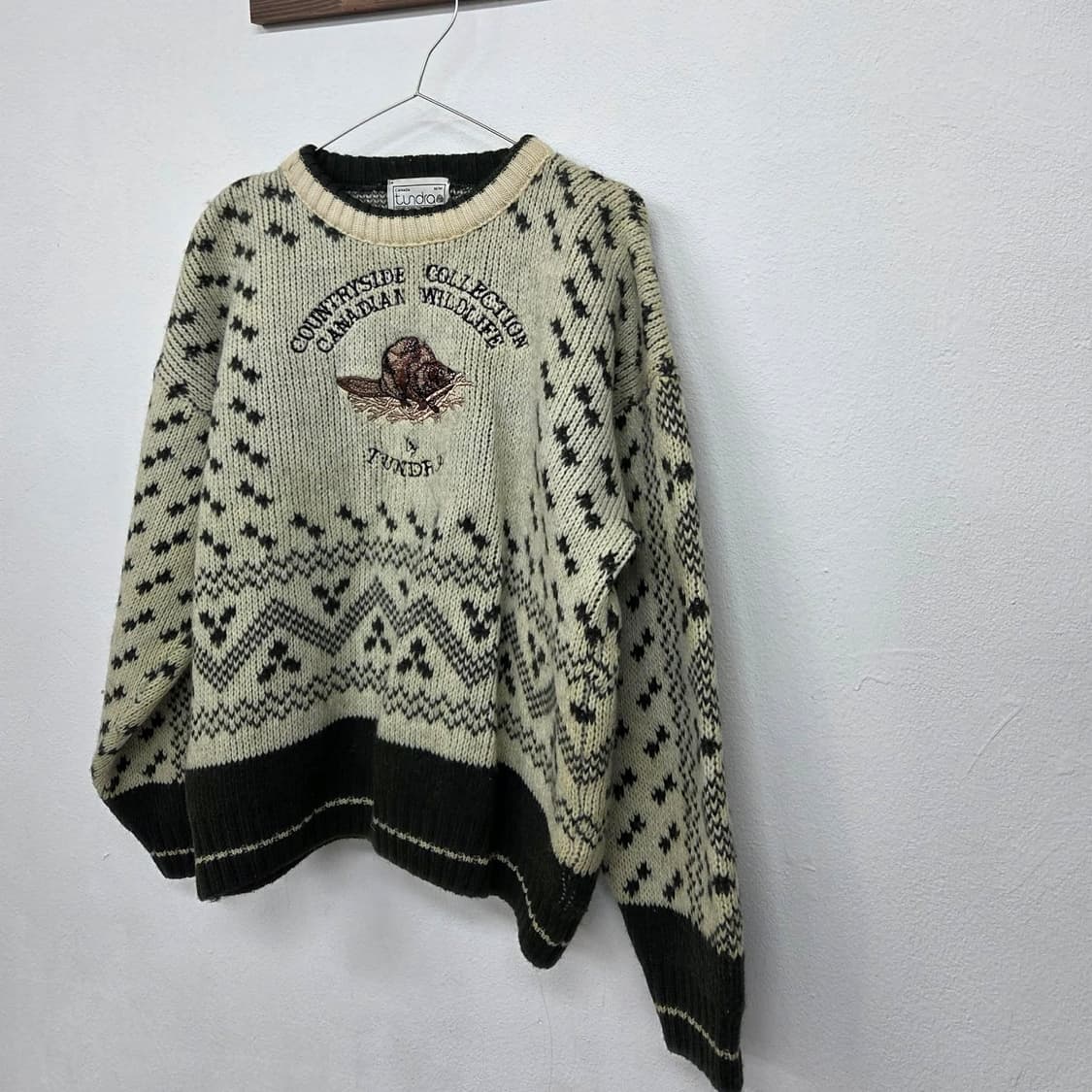 90s 툰드라 made in 캐나다 헤비울 코위찬 니트(M) 상품이미지6