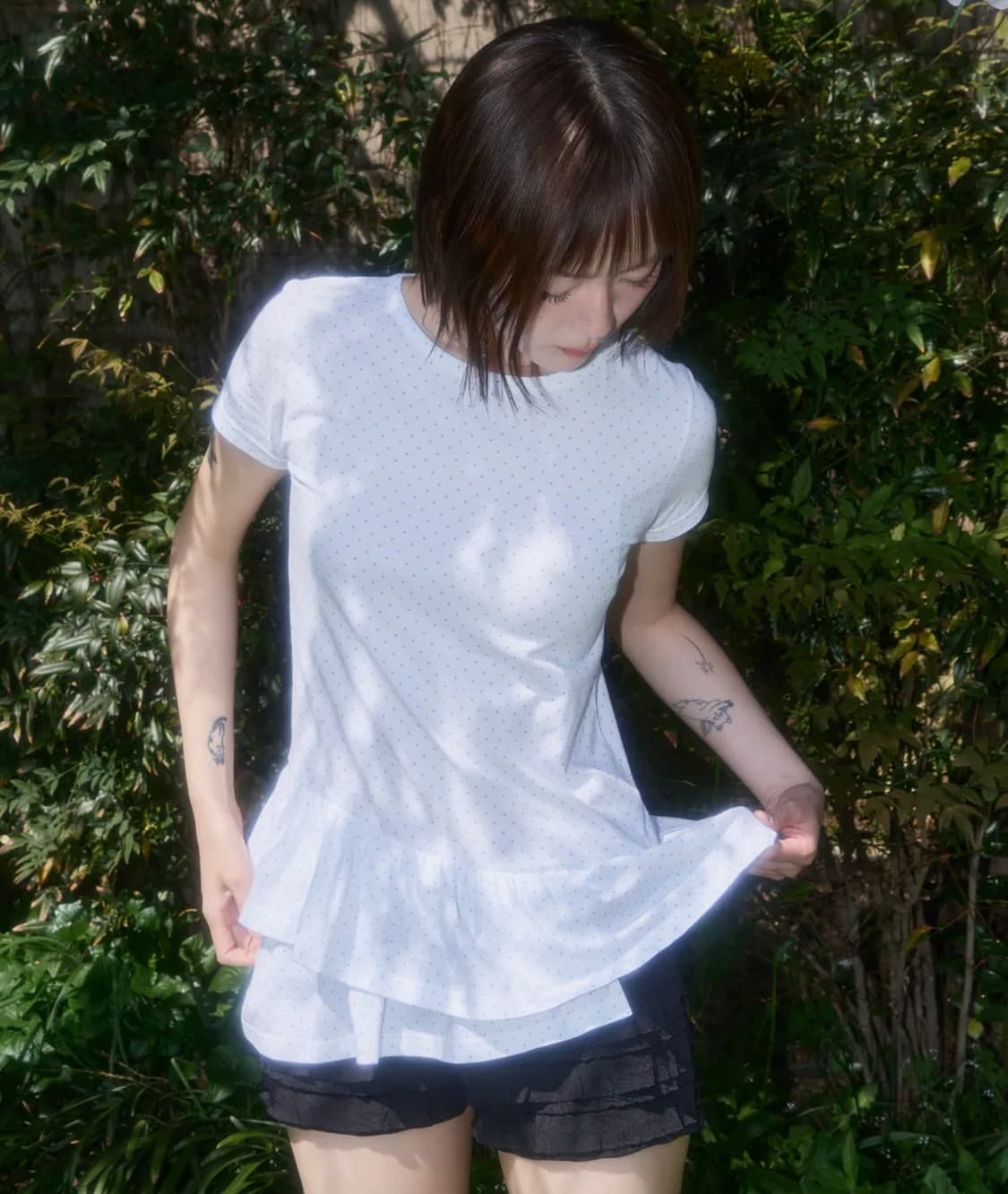 팬시클럽 프릴 레이어드 도트 반팔 티 상품이미지2