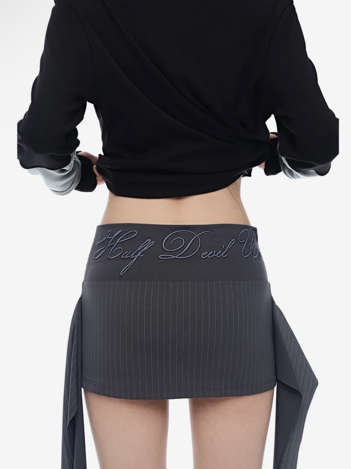 하프데빌어스 스트라이프 트위스트 랩 스커트_챠콜 상품이미지5