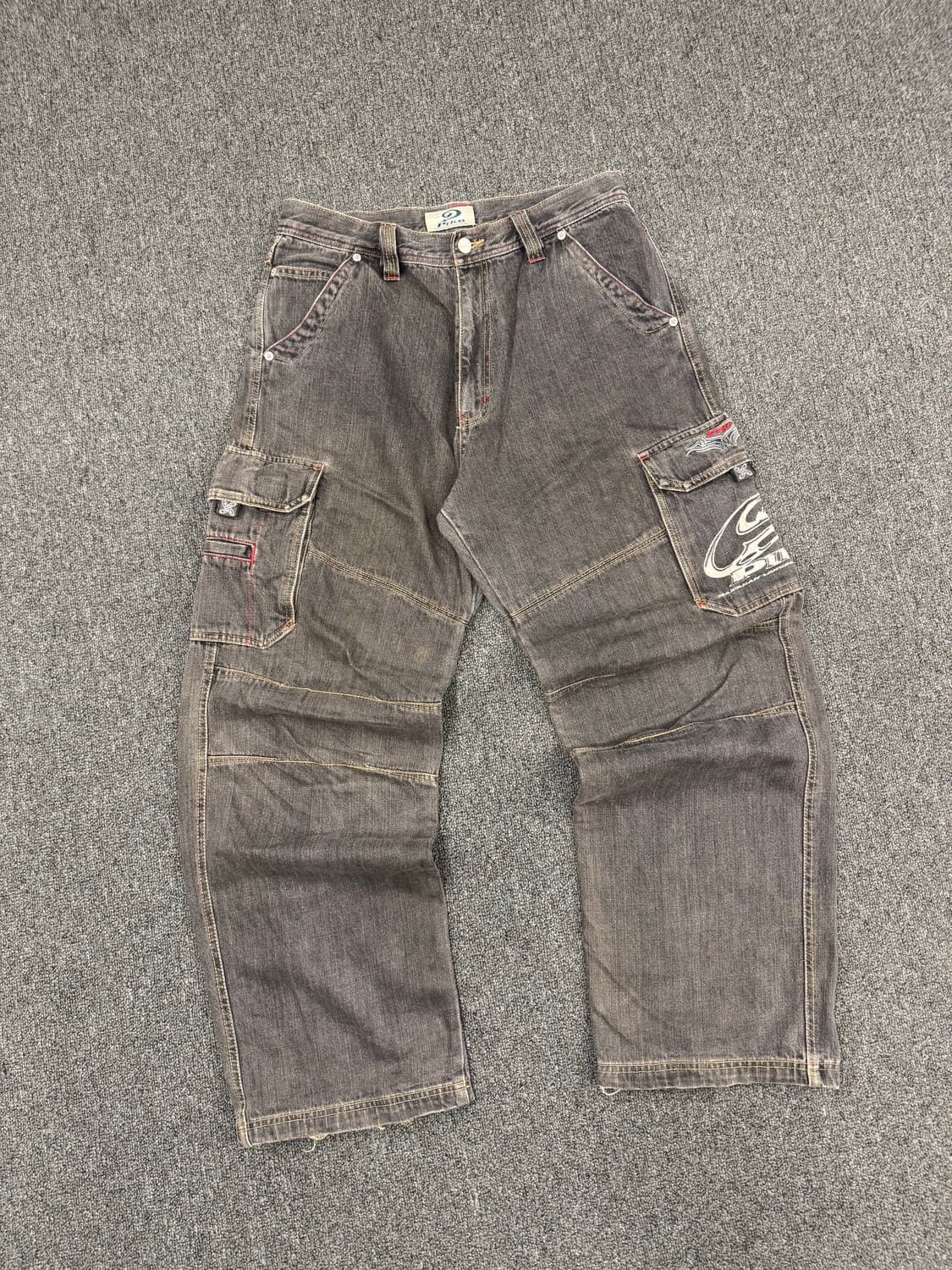 L)PIKO 빈티지 자수&프린팅 흑청 카고팬츠 상품이미지3