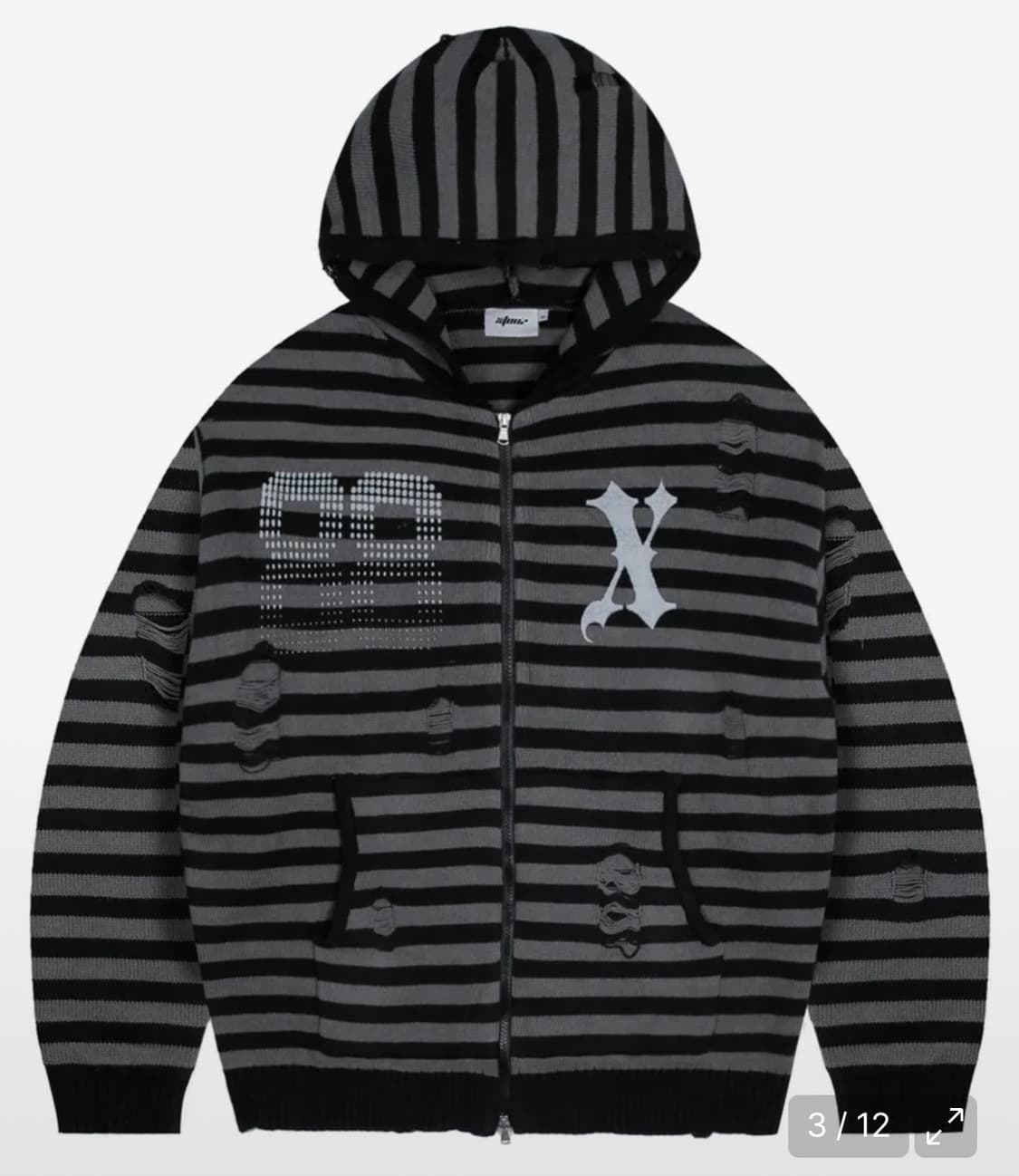 엑스톤즈 XTK131 데미지 스트라이프 니트 후드 집업 (BLACK) 상품이미지1