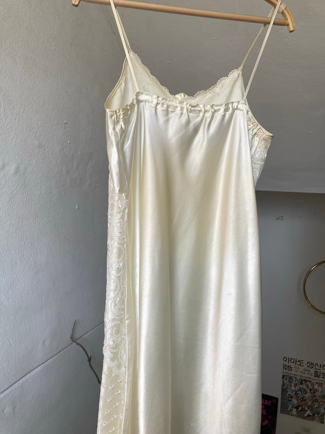 레이스 크림 롱 끈 슬립 원피스 상품이미지6