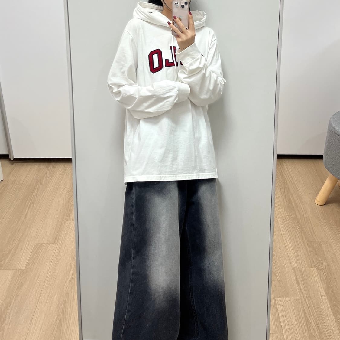 폴로 랄프로렌 스펠아웃 화이트 후드 긴팔 티셔츠 상품이미지1