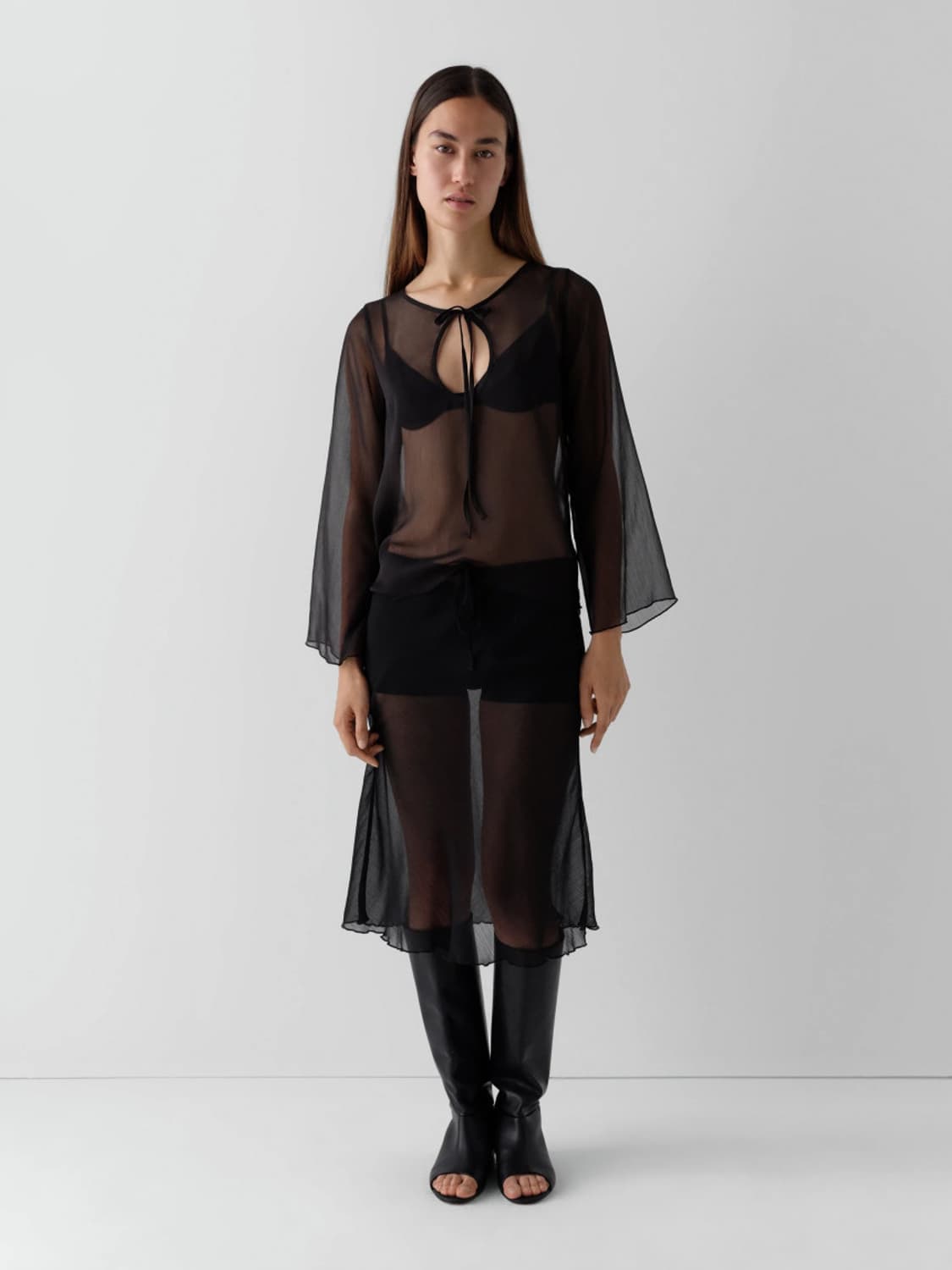 [XS,S,M]기마구아스 Delia 시어 롱 슬리브리스 탑/블랙 상품이미지3