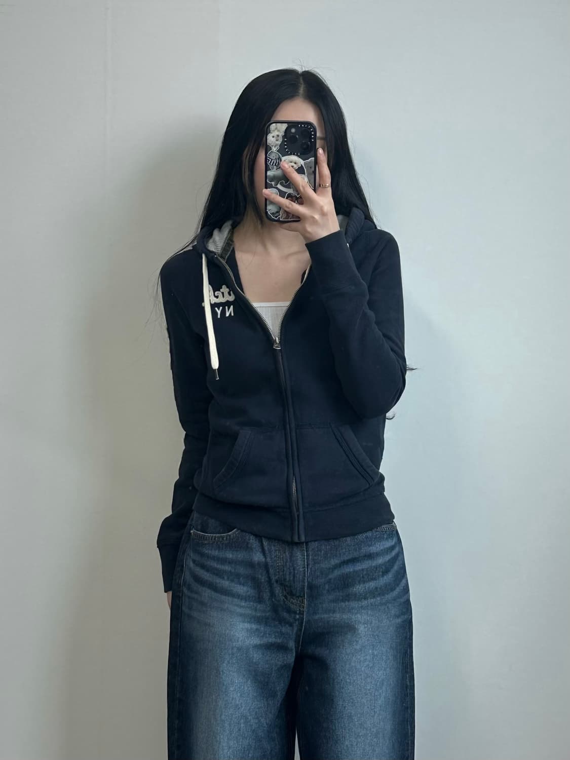 아베크롬비 y2k 와투케 딱붙 네이비 후드집업 상품이미지1