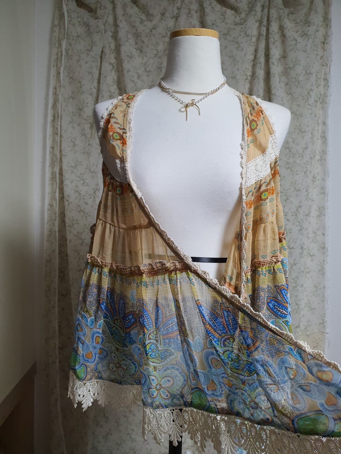 [히피룩] 패턴 레이스 롱 조끼 가디건 상품이미지3