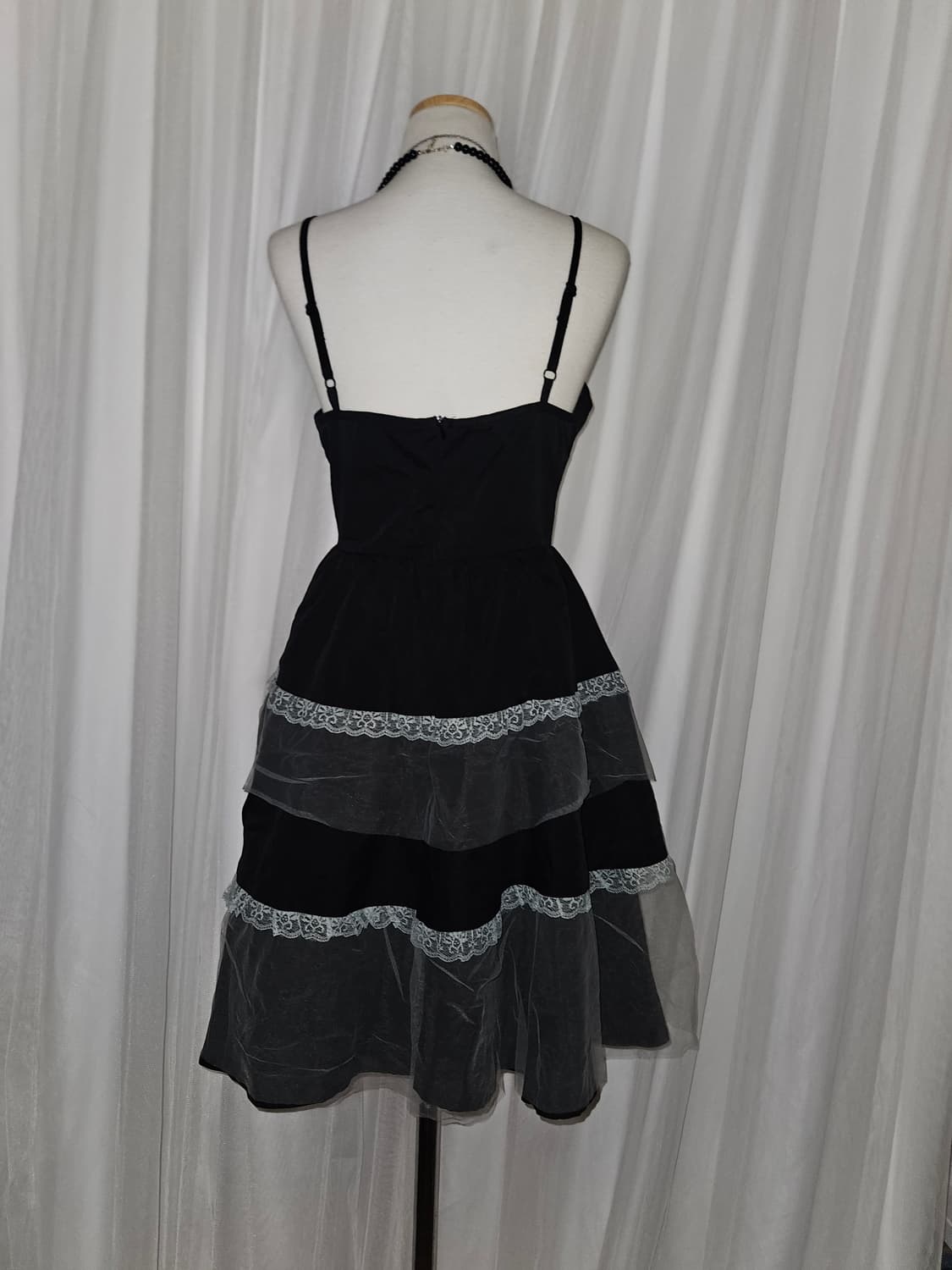 romwe 블랙 스켈레톤 공겜 쉬폰 레이스 원피스 상품이미지4