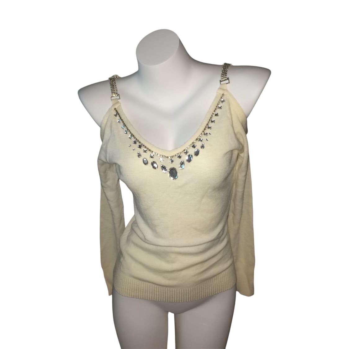 세실맥비 오프 숄더 큐빅 스톤 체인 오프 숄더 니트 갸루 y2k 상품이미지1