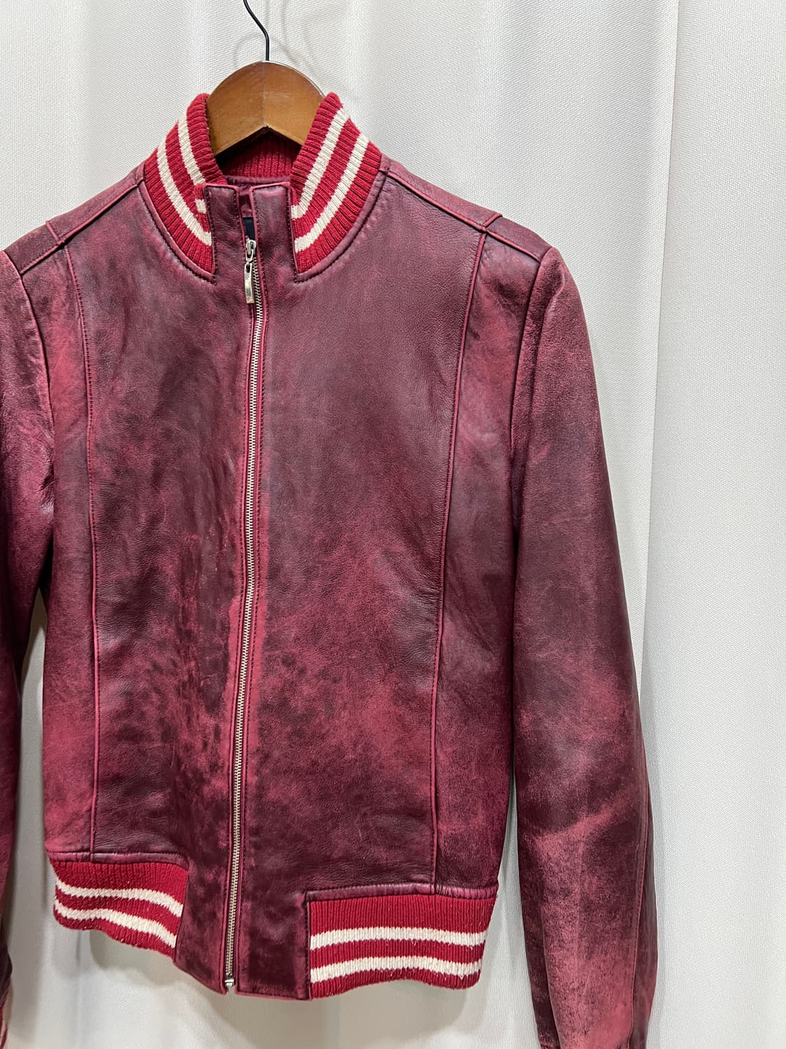 FNS 빈티지 핑크 에이징 양가죽 블루종자켓  상품이미지3