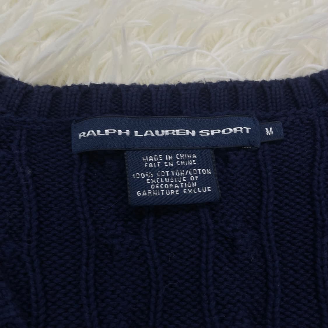 폴로 랄프로렌 포니 로고 브이넥 케이블 니트 네이비 상품이미지3