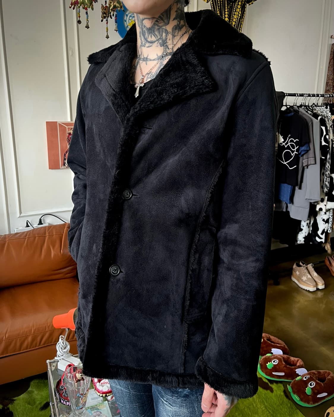 90-00s MFE Japan Black Leather Fur Coat 상품이미지3