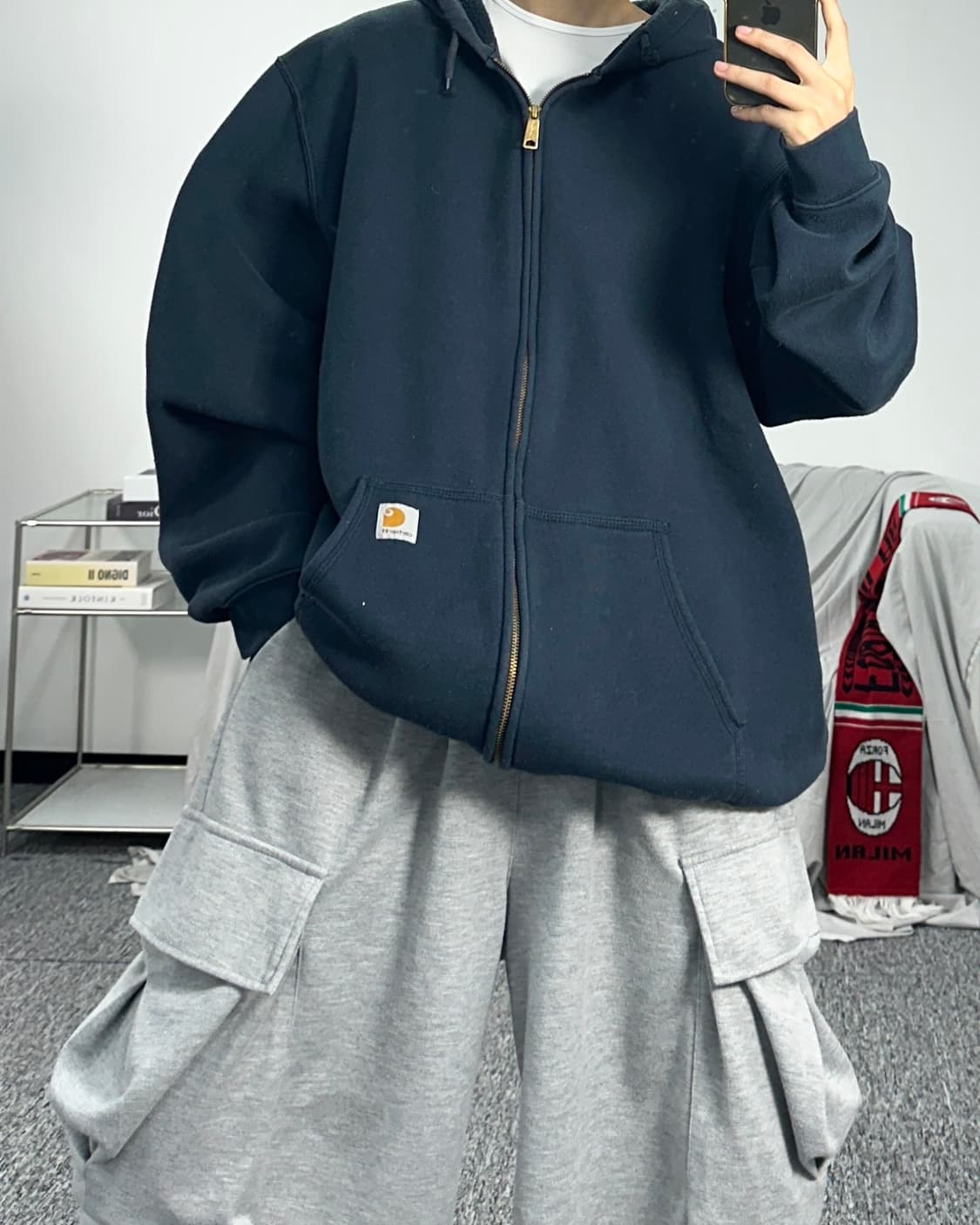 칼하트 미드웨이트 네이비 후드집업 XL 상품이미지3