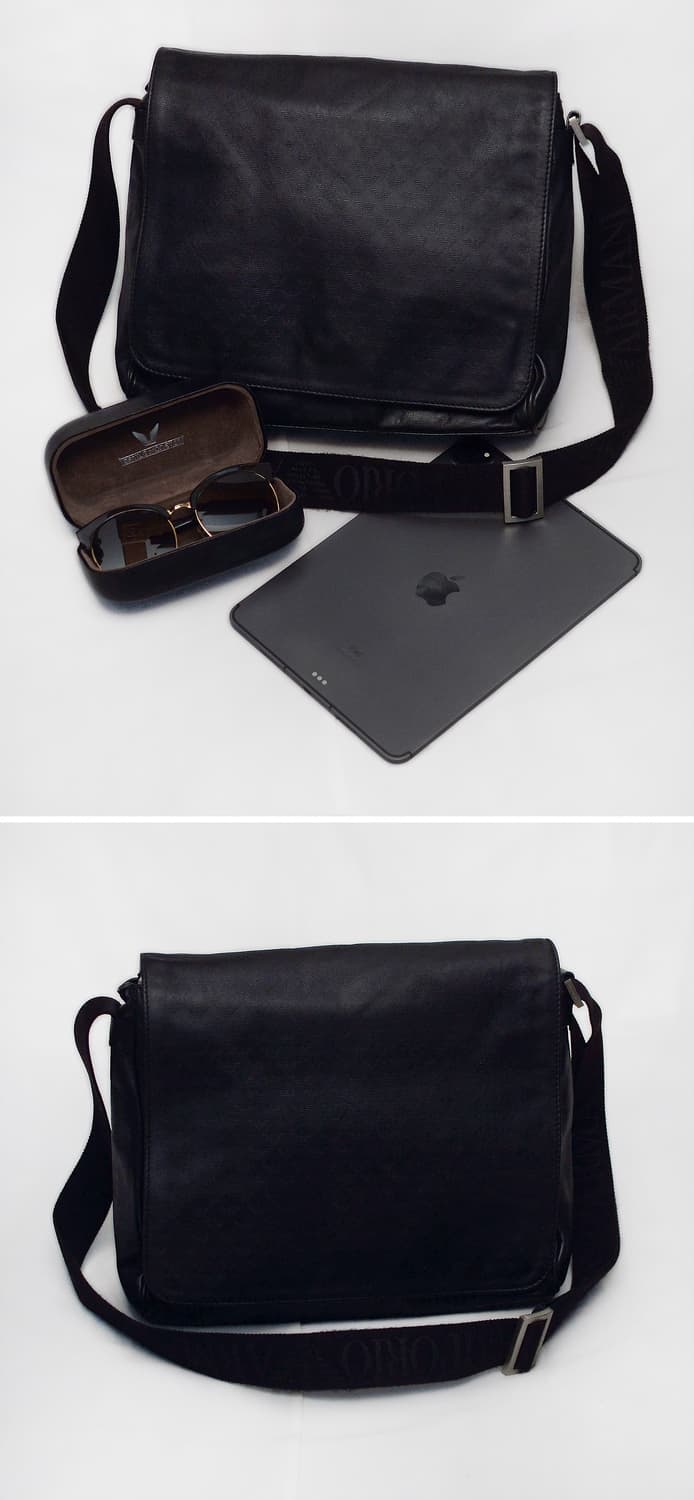 아르마니 (EA) 모노그램 비텔로 카프스킨 레더 플랩 메신저백 상품이미지2