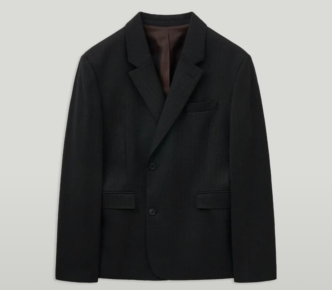 엘무드 클래식 테일러드 울 스트라이프 블레이저 차콜 상품이미지2