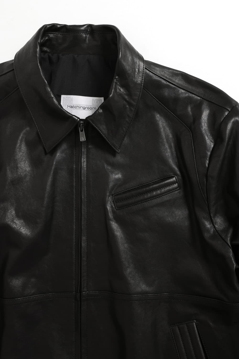 해칭룸 스티치드 볼륨 레더 자켓 블랙 상품이미지3