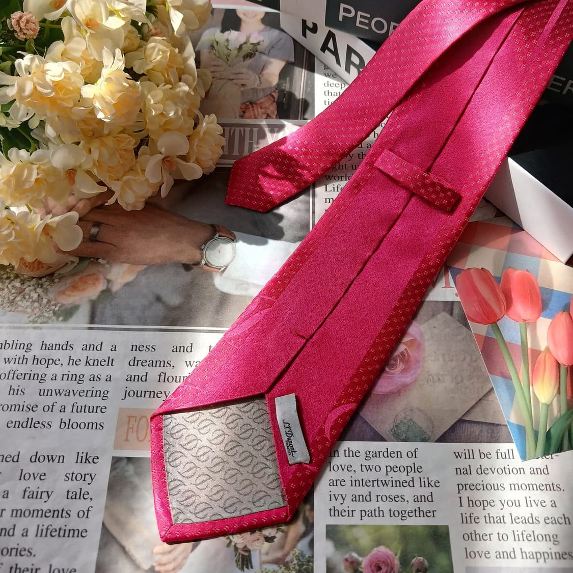 에스.티. 듀퐁 실크 핑크 로고 패턴 넥타이 8.7cm A+등급 E833 상품이미지5