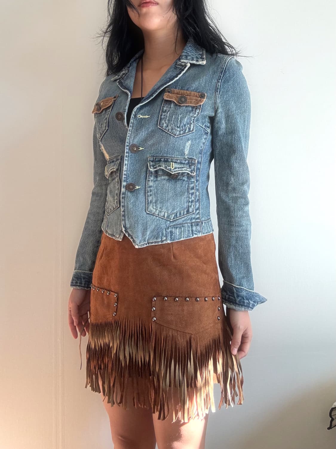 웨스턴 스웨이드 미니 스커트 상품이미지2