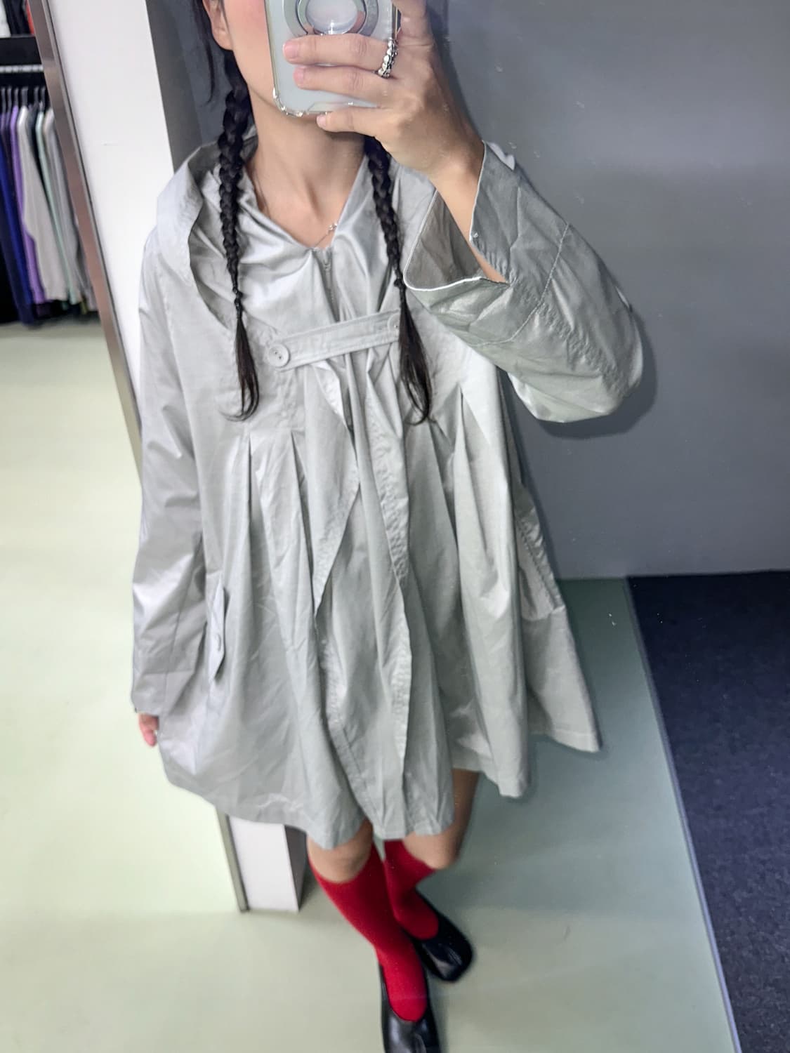 silver pleats hood half jacket 상품이미지1