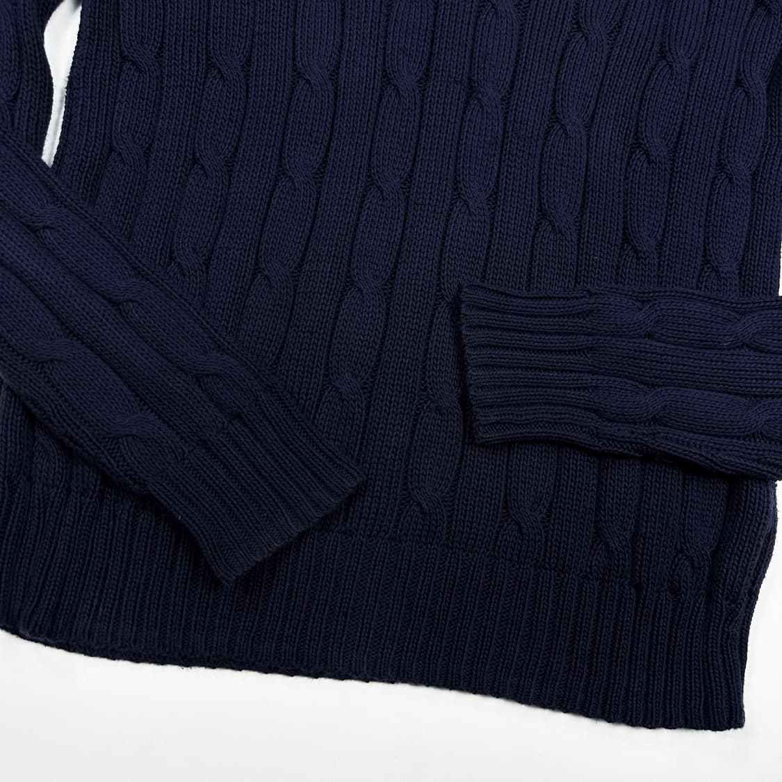 폴로 랄프로렌 클래식 피마코튼 브이넥 케이블 니트 네이비 여성S 상품이미지3