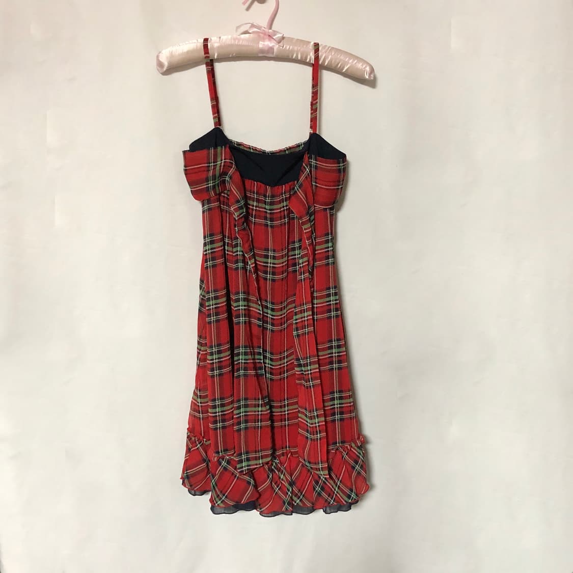 리본 체크 슬리브리스 원피스 레드 상품이미지8