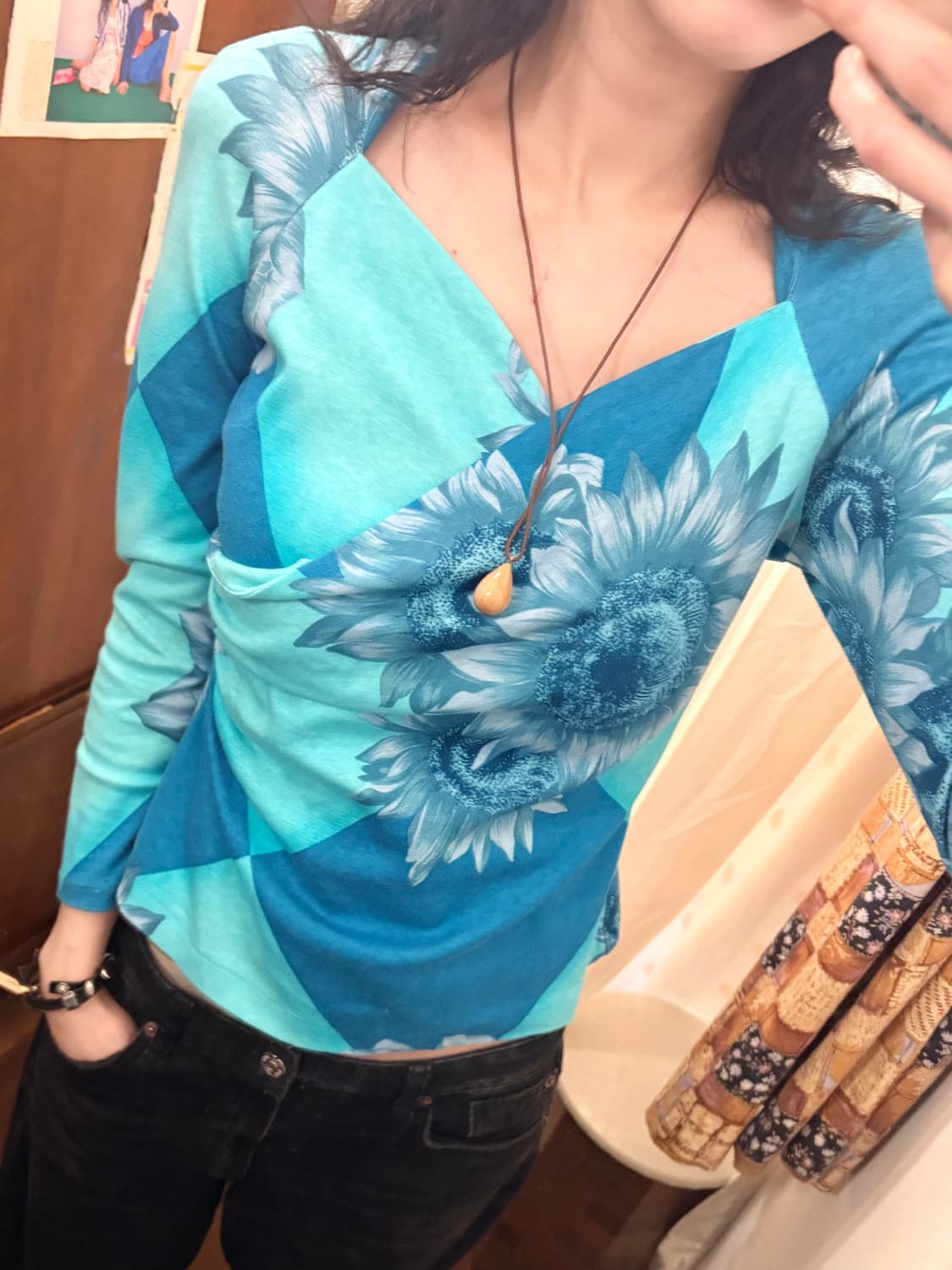 jpn vintage blue sunflower t-shirt 상품이미지3