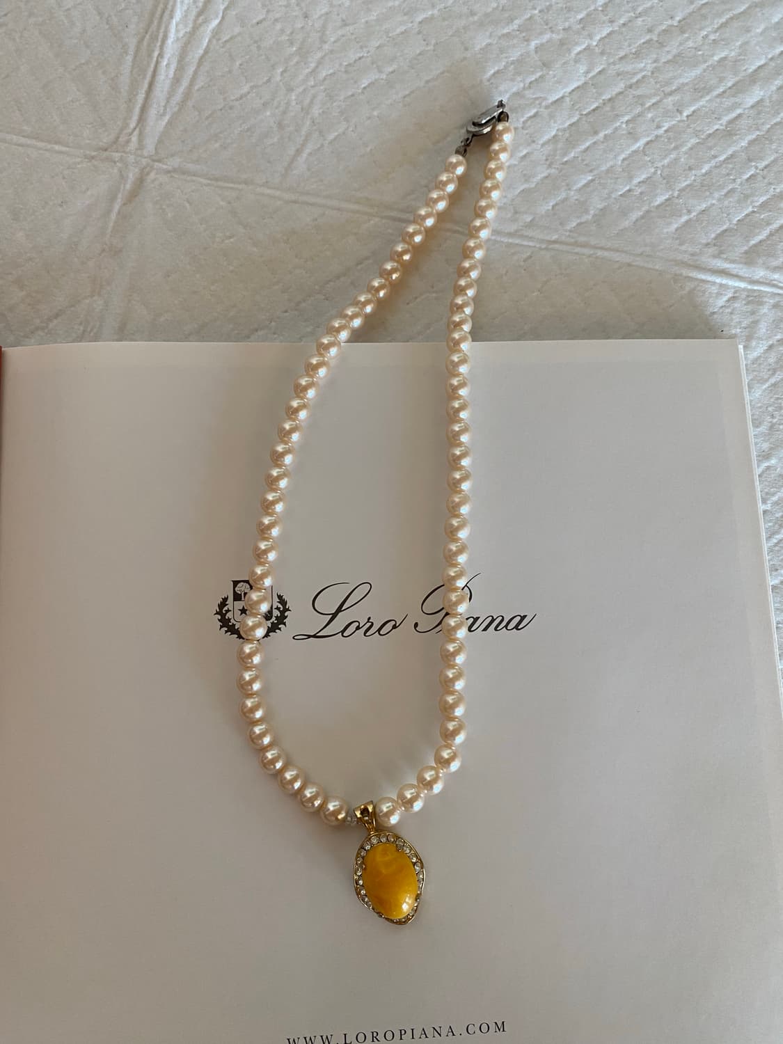 일본 빈티지 주얼리 노란 팬던트 모조 진주목걸이 상품이미지3