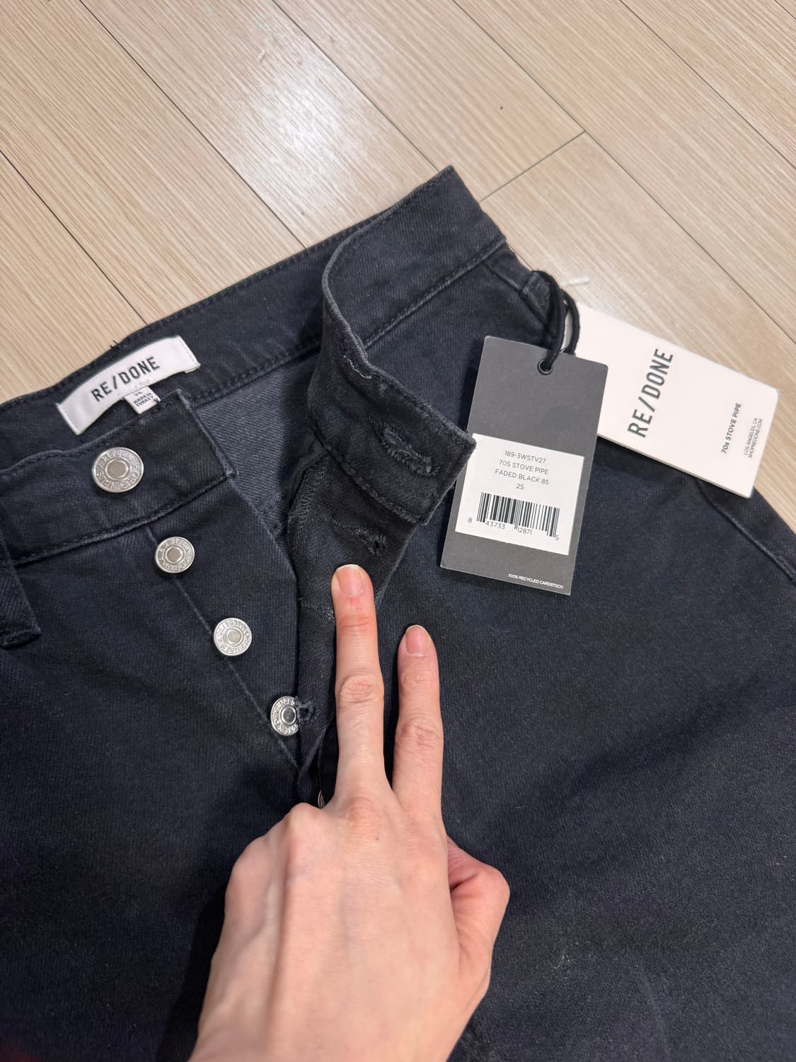 25 텍달린 새상품 리던 re/done 스토브파이프 블랙 데님 진 청바지 상품이미지5