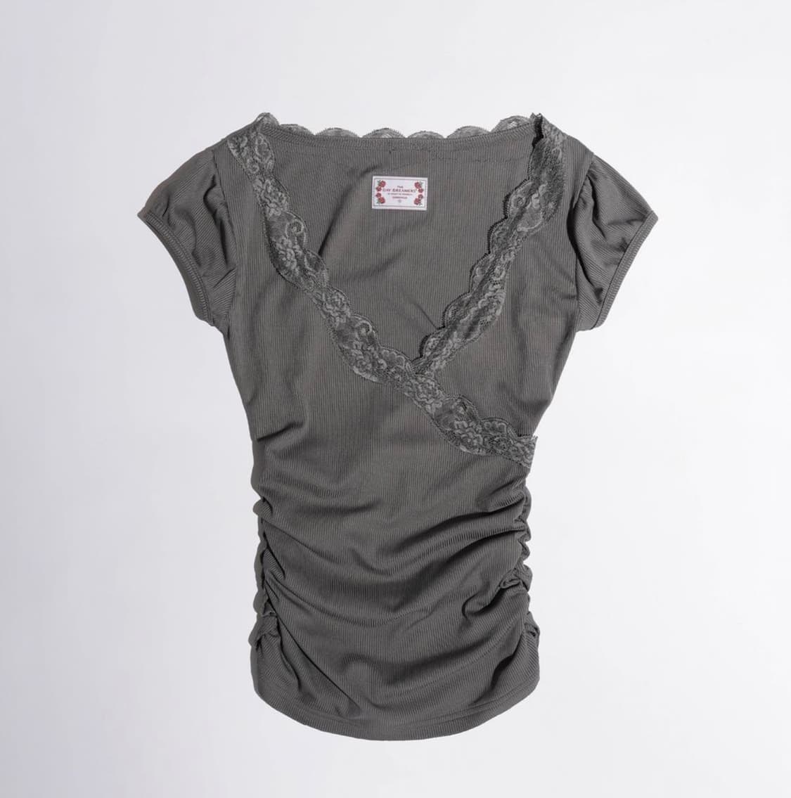 스컬프터 레이스티 Lace Trim Wrap Tee Charcoal 상품이미지3