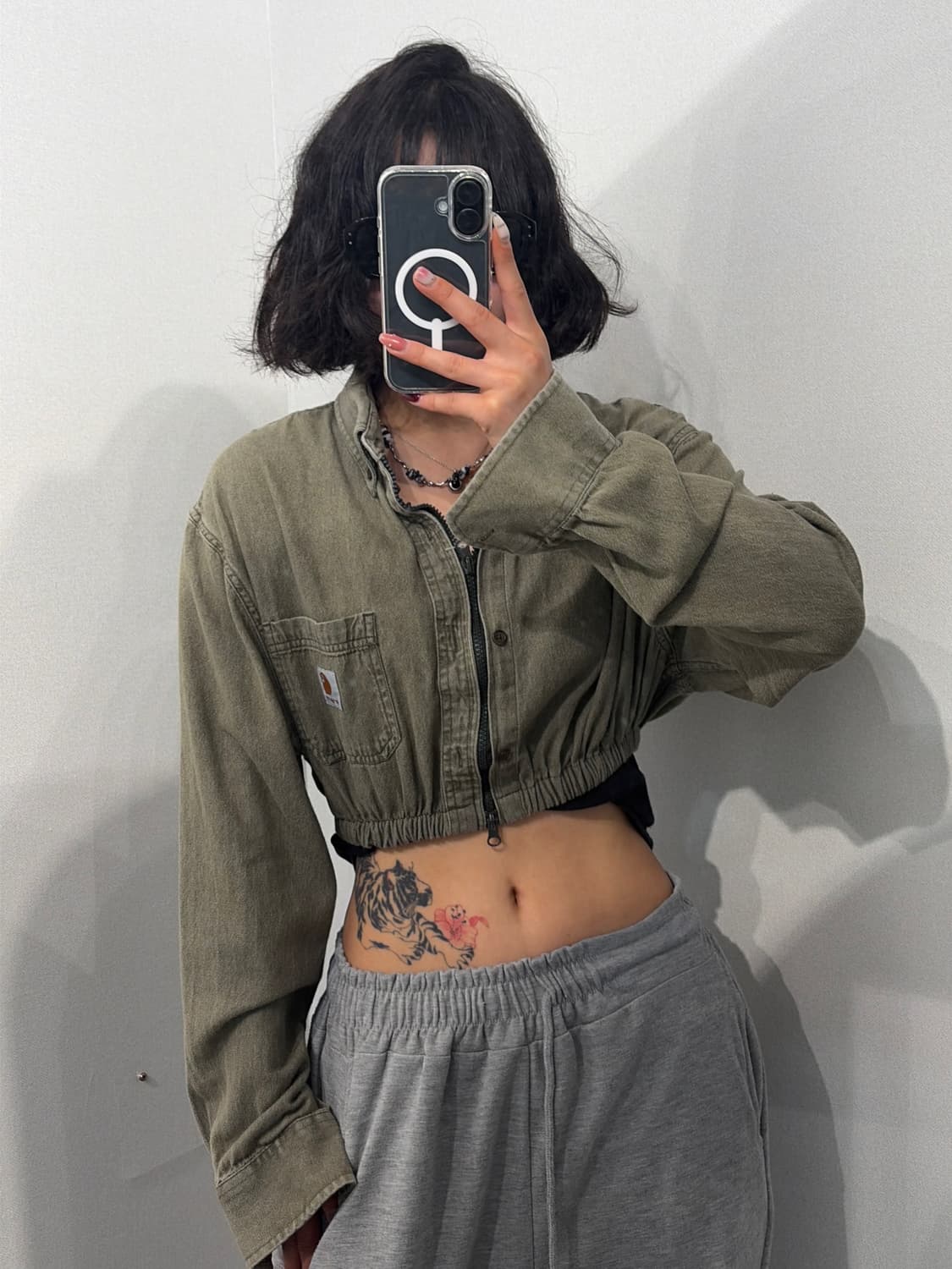 L 칼하트 빈티지 크롭 셔츠 자켓 카키 상품이미지1