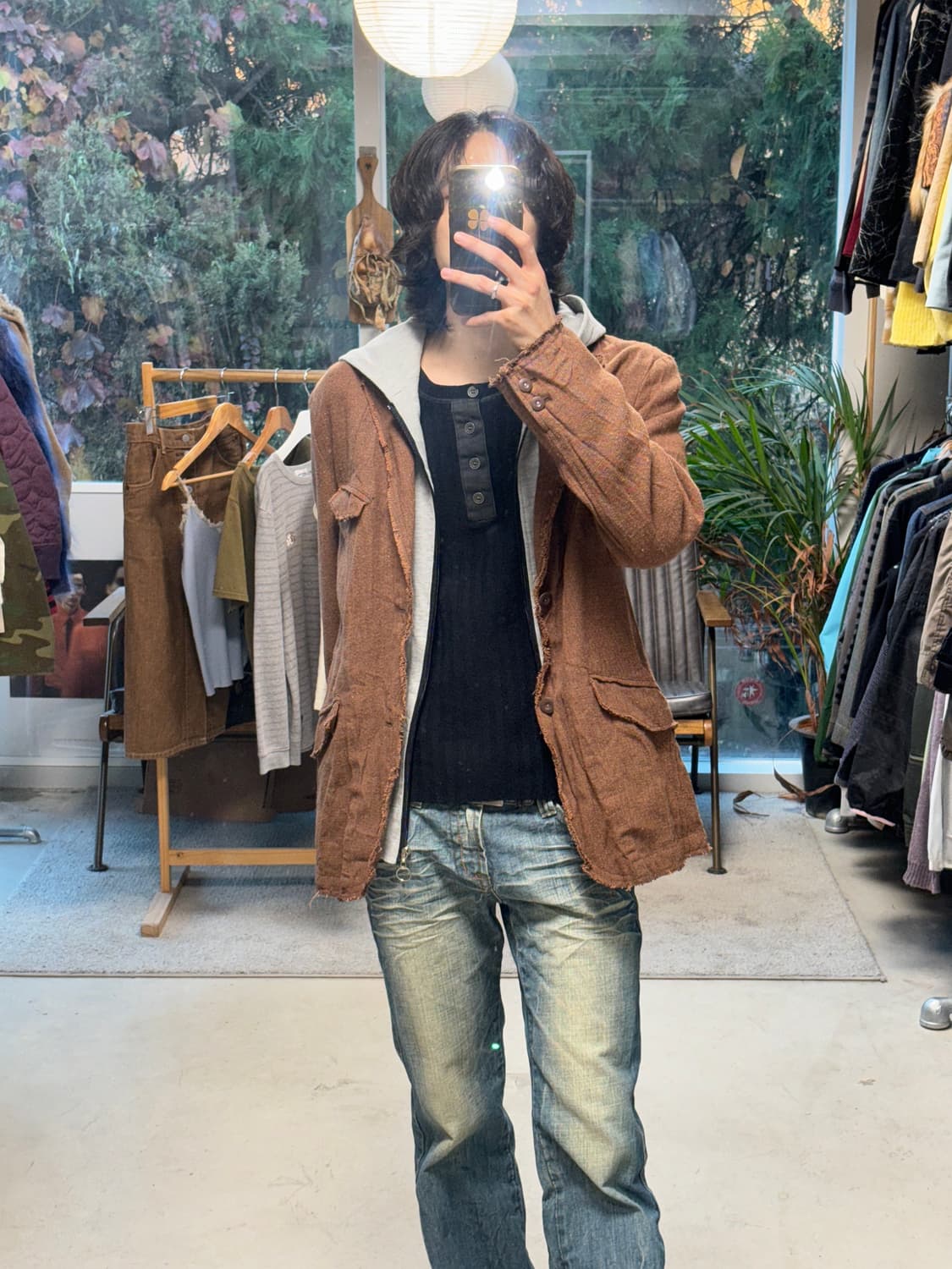 모시모 후드 레이어드 컷오프 자켓 상품이미지5