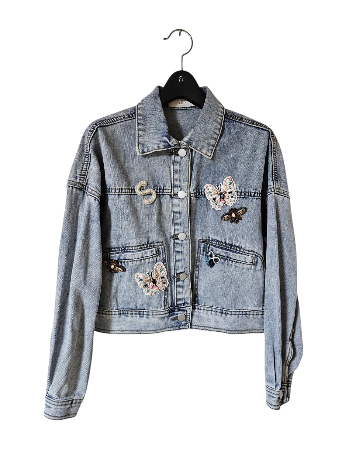 사틴 와펜 자수 데님자켓 55(FREE) | 여유핏 | S211N104A 상품이미지8