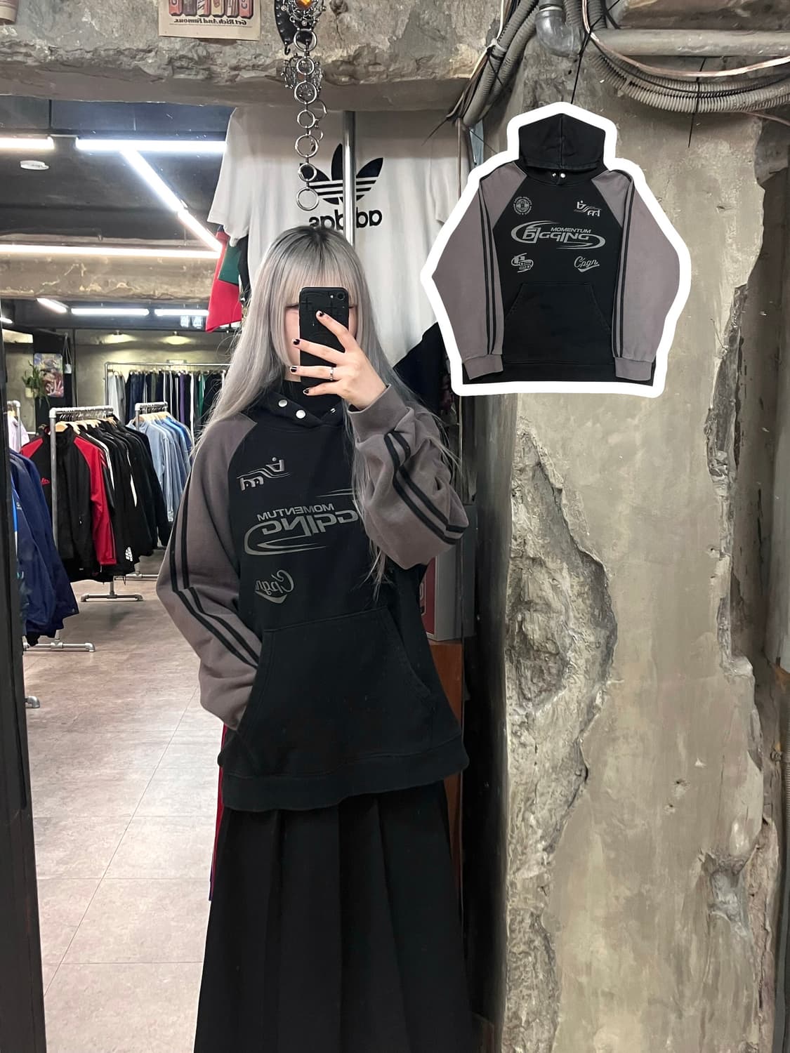 꼼파뇨 디깅 블록 레글런 후드티 차콜 L #csz2719 상품이미지1