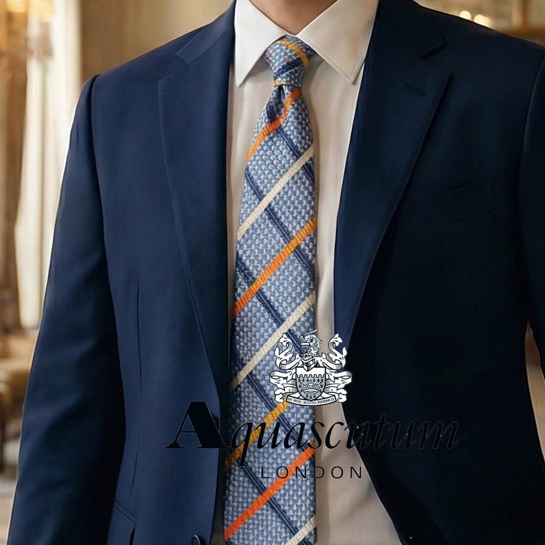 아쿠아스큐텀 실크 스카이블루 체크 넥타이 9.9cm A+등급 A19399 상품이미지1