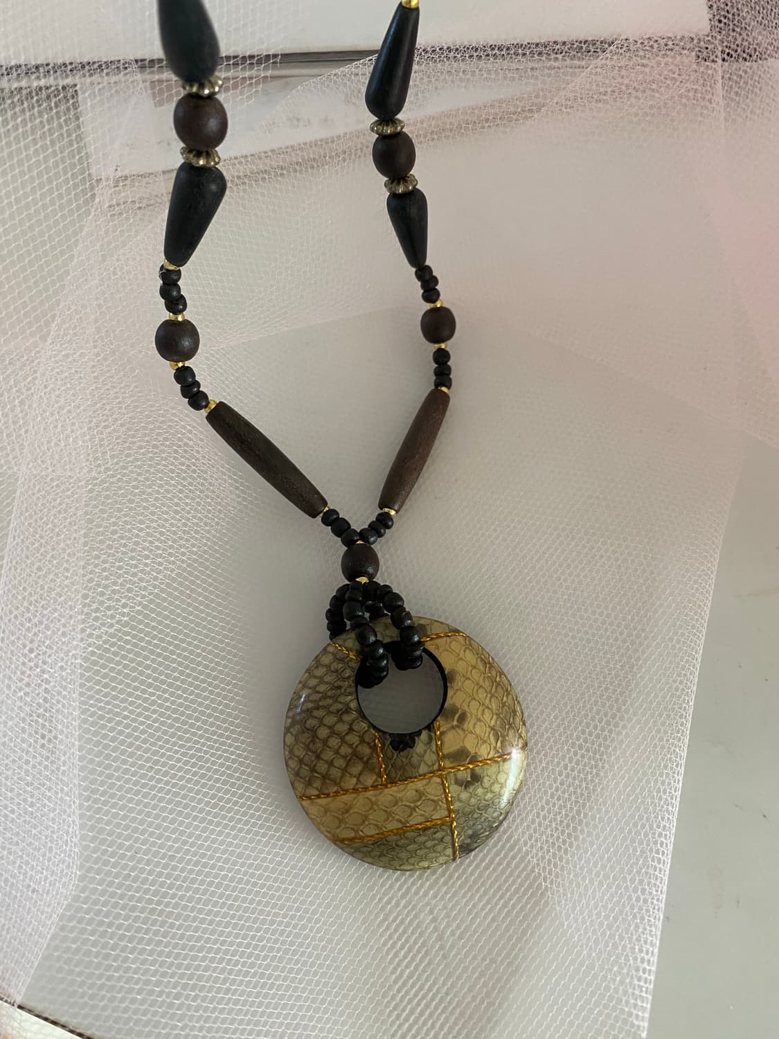 빈티지 우드 & 레진 도넛 펜던트 네크리스 목걸ㅇ 상품이미지1